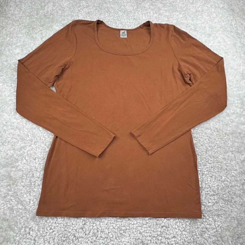 Peruvian Connection Pima Cotton Long Sleeve Stretch Tee Brown FLAW